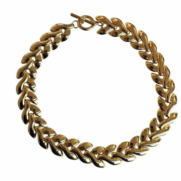 Vintage Gold Tone Chunky Link Statement Necklace Collar Style - Picture 3 of 6